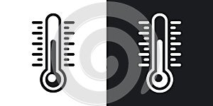 Thermometer or air temperature icon for weather forecast application or widget. Two-tone version on black and white