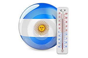 Thermometer with Argentinean flag. Heat in Argentina concept. 3D rendering