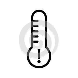 Thermometer with attention sign. Strict temperature control, limit of heating and refrigeration values. Linear icon. Black simple