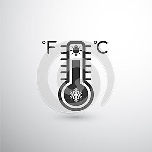 Thermometer black icon with fahrenheit and celsius