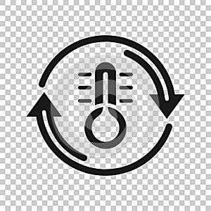 Thermometer climate control icon in flat style. Meteorology balance vector illustration on white isolated background. Hot, cold