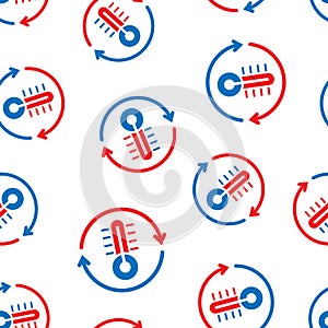 Thermometer climate control icon in flat style. Meteorology balance vector illustration on white isolated background. Hot, cold