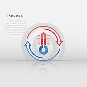 Thermometer climate control icon in flat style. Meteorology balance vector illustration on white isolated background. Hot, cold