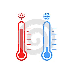 Thermometer cold and hot icon. Freeze temperature vector weather warm cool indicator