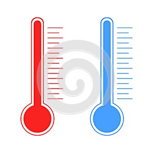 Thermometer cold and hot icon. Freeze temperature vector weather warm cool indicator. Meteorology thermometers measuring heat and