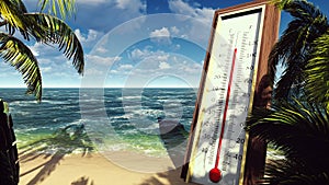 Thermometer Fahrenheit Celsius shows rising temperature. The concept of global warming. 3D Rendering