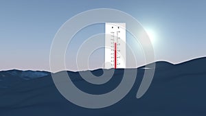 Thermometer Fahrenheit Celsius shows temperature on the sea or ocean, in the summer in the heat. The concept of global