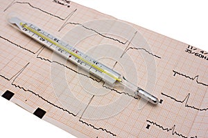 Thermometer on graph paper with the cardiogramme