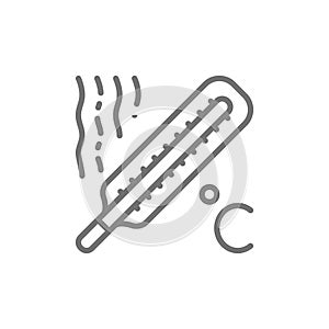 Thermometer, high temperature, fever line icon.