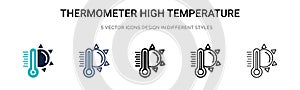Thermometer high temperature icon in filled, thin line, outline and stroke style. Vector illustration of two colored and black