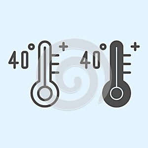 Thermometer with high temperature line and solid icon. Virus covid fever outline style pictogram on white background