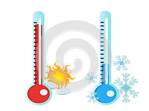 Thermometer in hot and cold temperature photo