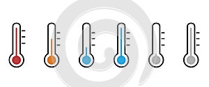 Thermometer hot cold temperature vector icon set. 10 EPS