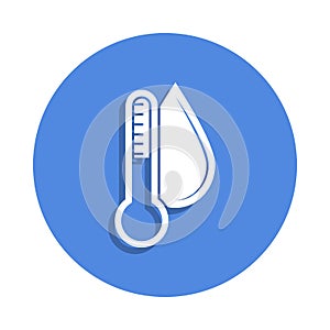 thermometer and humidity icon in badge style. One of weather collection icon can be used for UI, UX