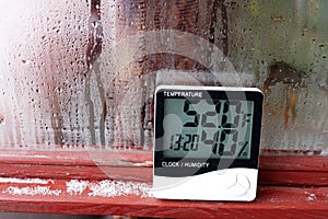 Thermometer and hygrometer of electronic to control temperature and humidity. Humidity indicator is indicated on the hygrometer of