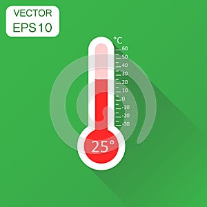 Thermometer icon. Business concept goal pictogram. Vector illustration on green background with long shadow.