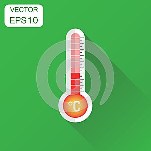 Thermometer icon. Business concept goal pictogram. Vector illustration on green background with long shadow.