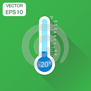 Thermometer icon. Business concept goal pictogram. Vector illustration on green background with long shadow.