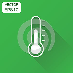 Thermometer icon. Business concept goal pictogram. Vector illustration on green background with long shadow.