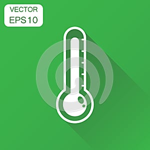 Thermometer icon. Business concept goal pictogram. Vector illustration on green background with long shadow.
