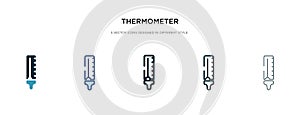 Thermometer icon in different style vector illustration. two colored and black thermometer vector icons designed in filled,