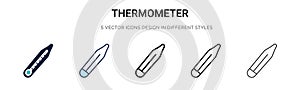 Thermometer icon in filled, thin line, outline and stroke style. Vector illustration of two colored and black thermometer vector