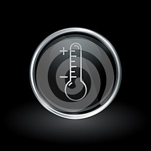 Thermometer icon inside round silver and black emblem