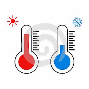 Thermometer icon. Thermometers measuring heat and cold