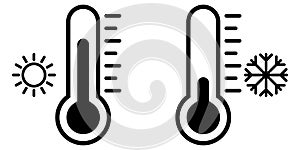 Thermometer icons. Thermometer with cold and hot symbol