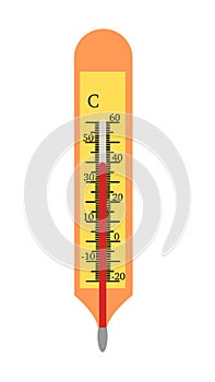 Thermometer marking a high temperature in Celsius degrees photo