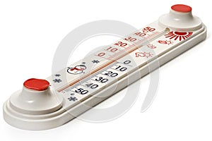 Thermometer for measuring air temperature on white background. Full depth of field