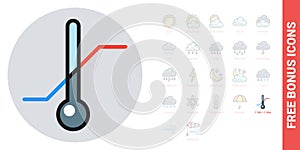Thermometer with minimum and maximum temperature icon for weather forecast application or widget. Simple color version