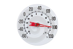 Thermometer at one hundred degrees Fahrenheit isolated for your summer or hot message