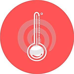 Thermometer in red circle icon. Celsius or fahrenheit meteorology thermometer measuring heat or cold, vector illustration. Thermom