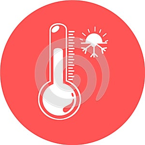 Thermometer in red circle icon. Celsius or fahrenheit meteorology thermometer measuring heat or cold, vector illustration. Thermom