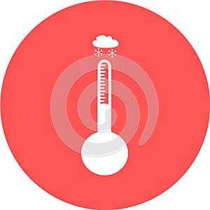 Thermometer in red circle icon. Celsius or fahrenheit meteorology thermometer measuring heat or cold, vector illustration. Thermom