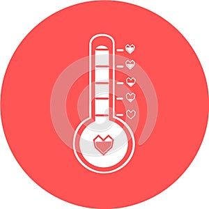 Thermometer in red circle icon. Celsius or fahrenheit meteorology thermometer measuring heat or cold, vector illustration. Thermom