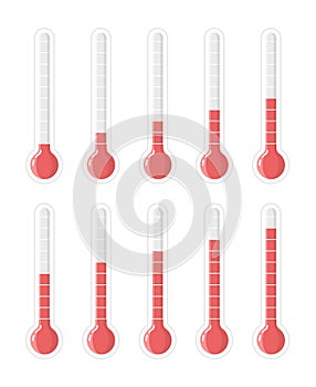 Thermometer scale. Fahrenheit or celsius grade templates for thermometer vector signs collection