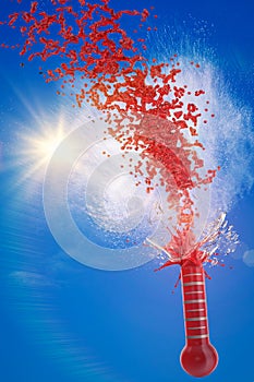 Thermometer shatters in hot weather -3d -illustration