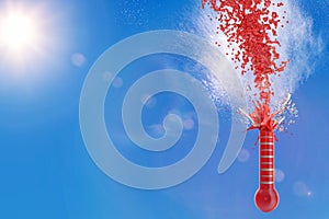 Thermometer shatters in hot weather -3d -illustration