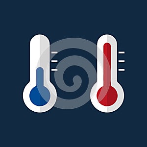Thermometer showing hot or cold air. Isolated vector illustration. Celsius and Fahrenheit.