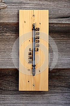 Thermometer shows high temperature on a hot day