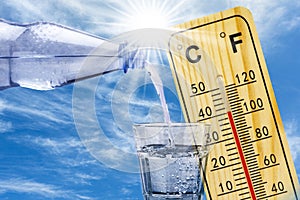 thermometer shows high temperature in summer heat