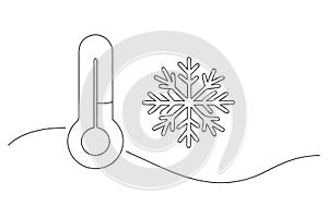 Thermometer and snowflake outline cold temperature
