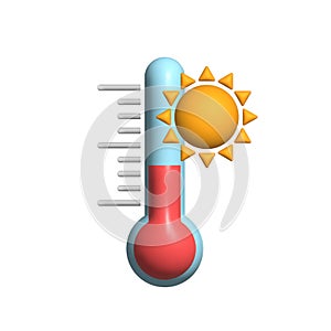 Thermometer with sun. Hot weather. 3d vector icon. Cartoon minimal style.