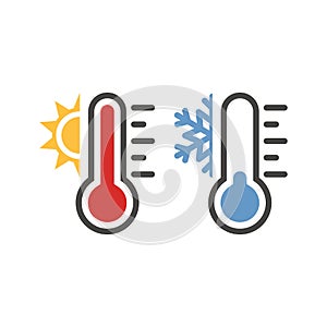 Thermometer with sun and snowflake icon set