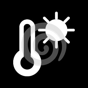 Thermometer and sun vector icon. Black and white high temperature illustration. Solid linear icon.