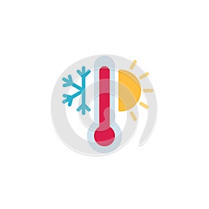 Thermometer with sunny and freezy weather flat icon