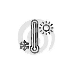 Thermometer with sunny and freezy weather line icon