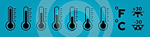 Thermometer Temperature Icon Set - Vector Illustrations - Isolated On Blue Gradient Background